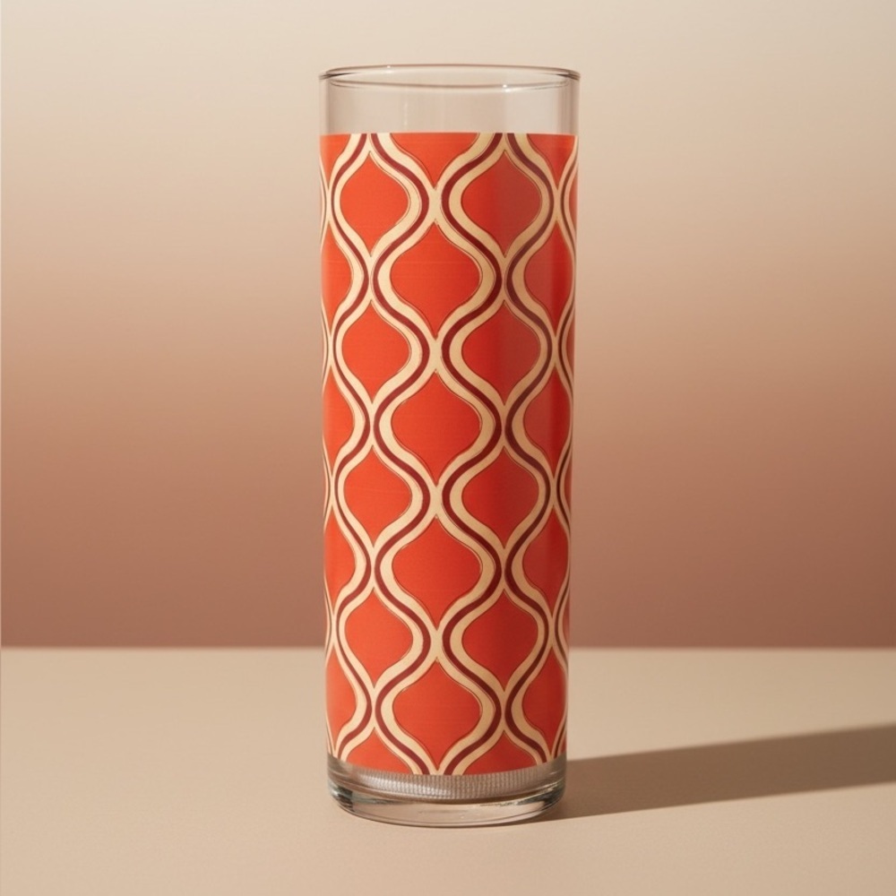 Vintage Libbey Orange Geometric Glass Vase Mid Century Modern 10”